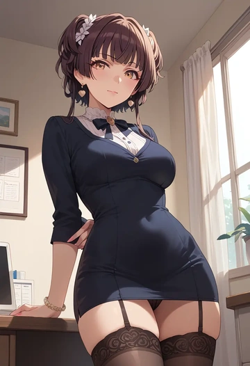 idolmaster,mayuzumi_fuyuko,secretary, stockings  - AI generated anime art