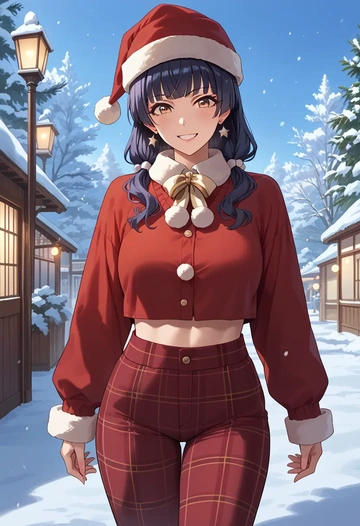 idolmaster,mayuzumi_fuyuko,Christmas,plaid trousers  - AI generated anime art