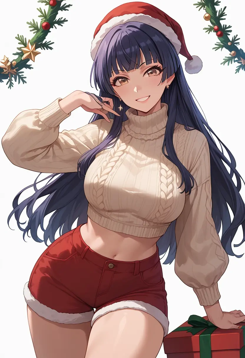 idolmaster,mayuzumi_fuyuko,Christmas,red velvet shorts,turtleneck sweater  - 