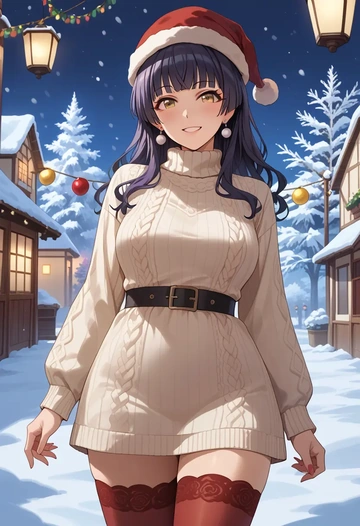 idolmaster,mayuzumi_fuyuko,Christmas,sweater dress,stockings  - AI generated anime art