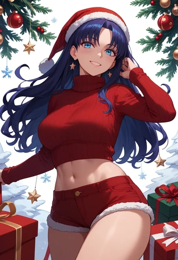 fate_(series),medea_(fate),Christmas,red velvet shorts,turtleneck sweater  - AI generated anime art