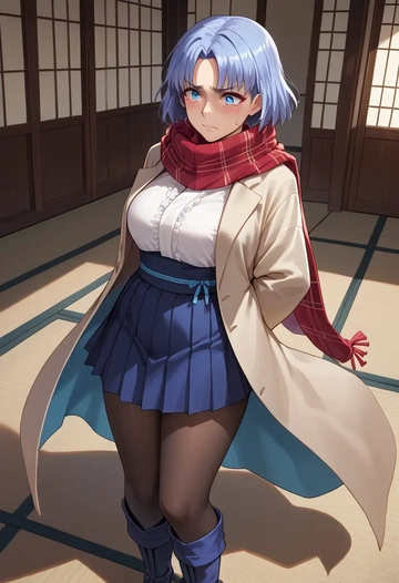 fate_(series),medea_(fate),winter,student uniform,fur-trimmed coat  - AI generated anime art