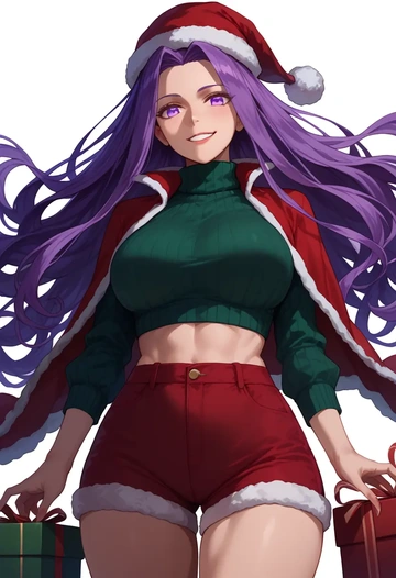 fate_(series),medusa_(fate),Christmas,red velvet shorts,turtleneck sweater  - AI generated anime art