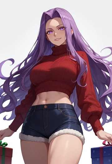 fate_(series),medusa_(fate),Christmas,red velvet shorts,turtleneck sweater  - AI generated anime art