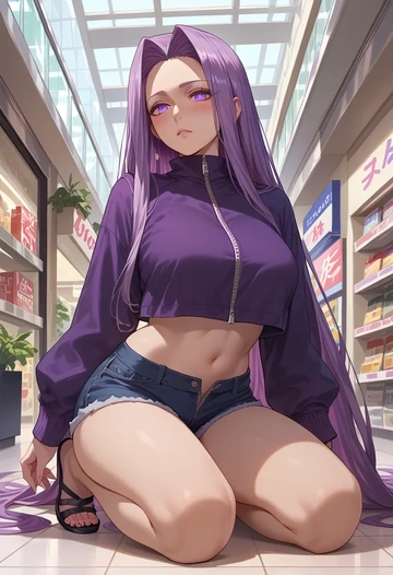 fate_(series),medusa_(fate),crop hoodie,shorts  - AI generated anime art