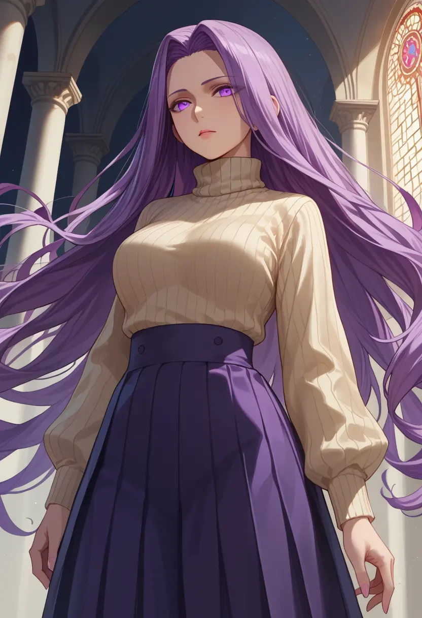 fate_(series),medusa_(fate),skirt,pleated,turtleneck sweater  - 