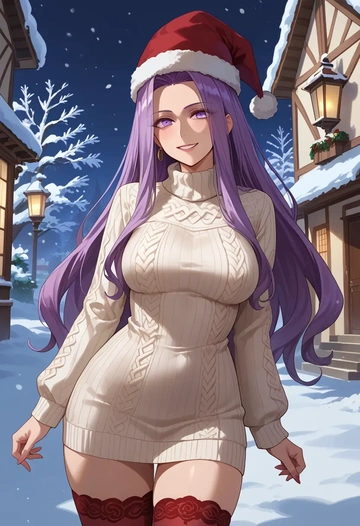 fate_(series),medusa_(rider)_(fate),Christmas,sweater dress,stockings  - AI generated anime art