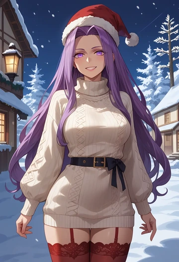 fate_(series),medusa_(rider)_(fate),Christmas,sweater dress,stockings  - AI generated anime art