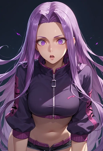 fate_(series),medusa_(rider)_(fate),crop hoodie,shorts  - AI generated anime art