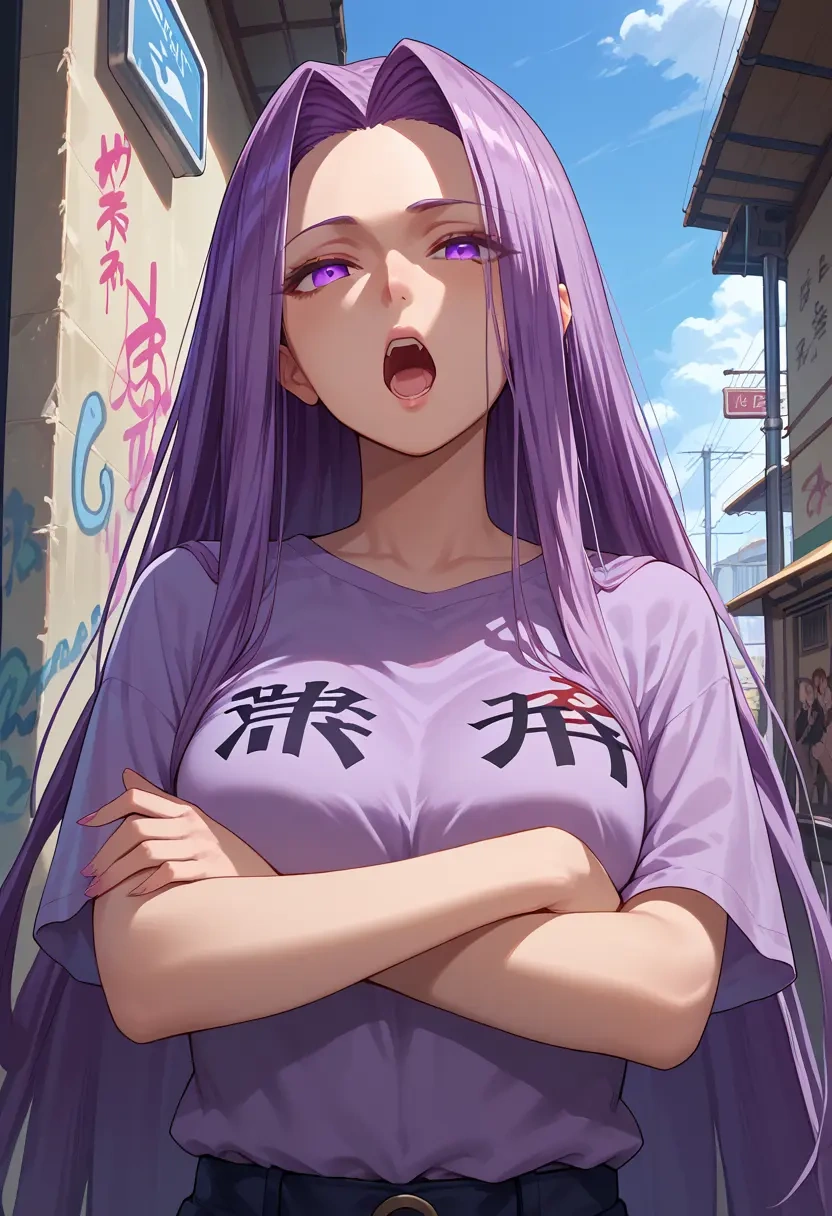 fate_(series),medusa_(rider)_(fate),oversized graffiti shirt,dolphin shorts  - 