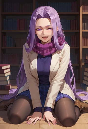 fate_(series),medusa_(rider)_(fate),winter,student uniform,down jacket  - AI generated anime art