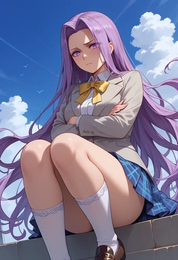 fate_(series),medusa_(rider)_(fate),spring,student uniform,blazer  - AI generated anime art