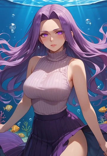 fate_(series),medusa_(rider)_(fate),turtleneck,knit,maxi skirt  - AI generated anime art