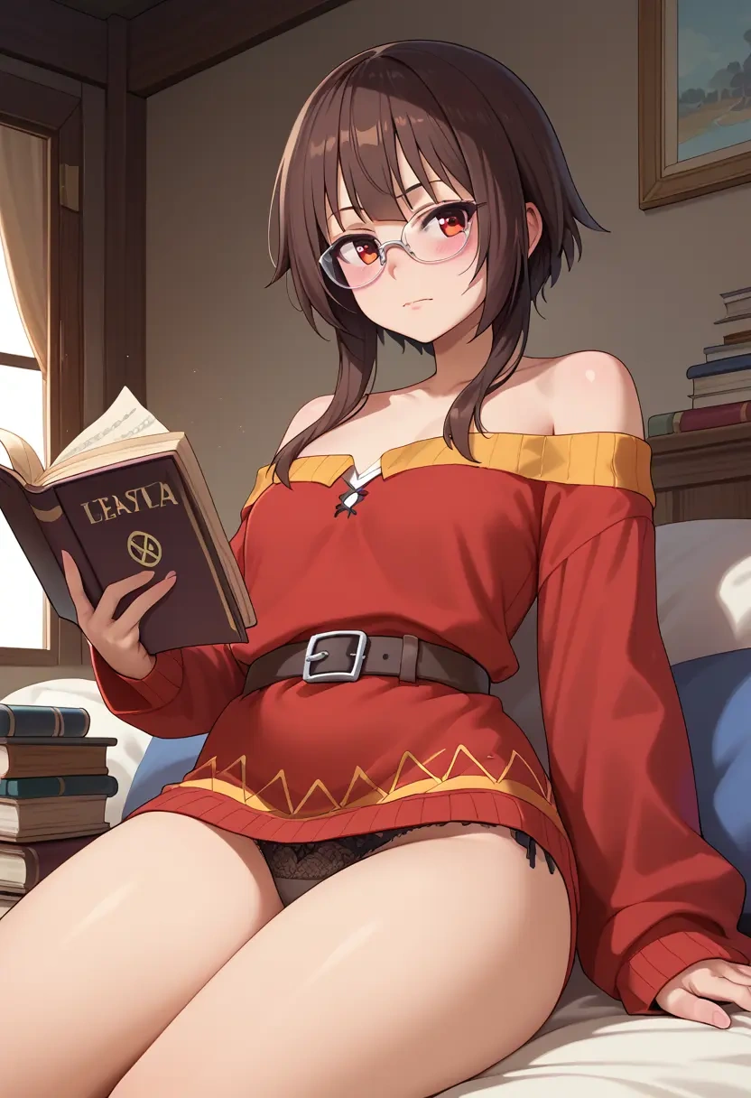 kono_subarashii_sekai_ni_shukufuku_wo,megumin,sweater,panties,off-shoulder,glasses,sexy  - 