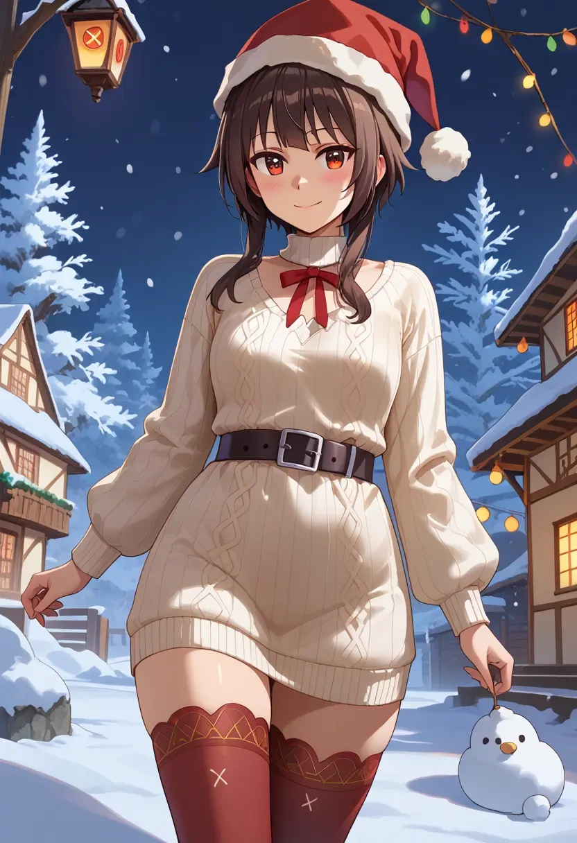 kono_subarashii_sekai_ni_shukufuku_wo,megumin,Christmas,sweater dress,stockings  - 