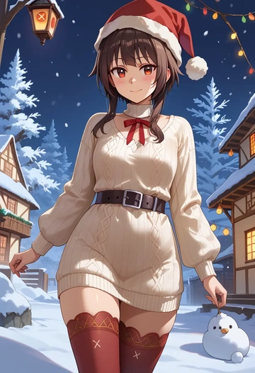 kono_subarashii_sekai_ni_shukufuku_wo,megumin,Christmas,sweater dress,stockings  - AI generated anime art