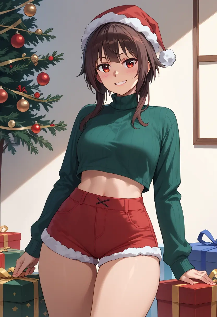 kono_subarashii_sekai_ni_shukufuku_wo,megumin,Christmas,red velvet shorts,turtleneck sweater  - 