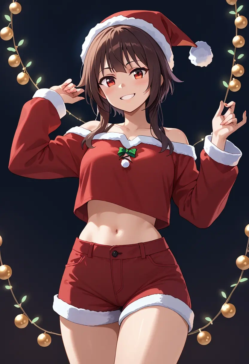 kono_subarashii_sekai_ni_shukufuku_wo,megumin,Christmas,red velvet shorts  - 