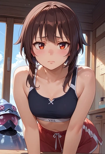 kono_subarashii_sekai_ni_shukufuku_wo,megumin,sports bra,high-waisted leggings  - AI generated anime art