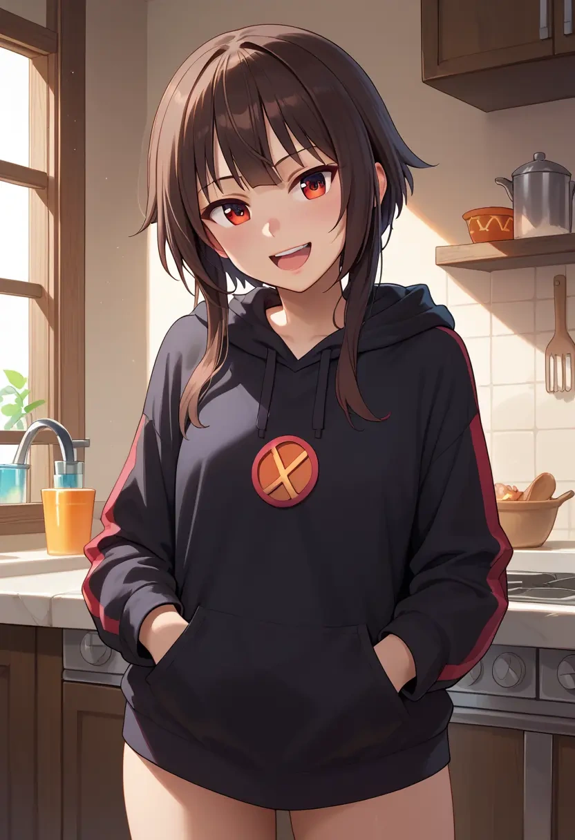 kono_subarashii_sekai_ni_shukufuku_wo,megumin,oversized graphic hoodie,thigh-high socks,shorts  - 