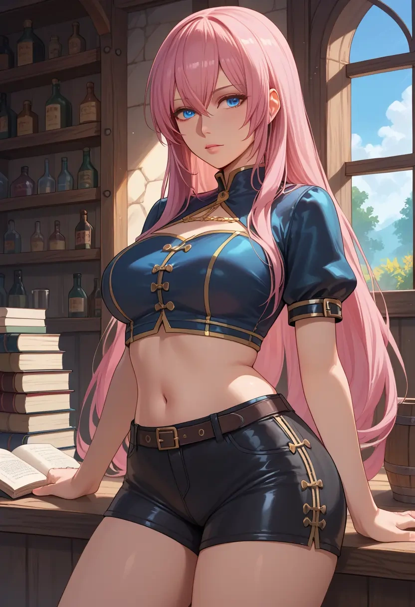 vocaloid,megurine_luka,leather,shorts,crop top  - 