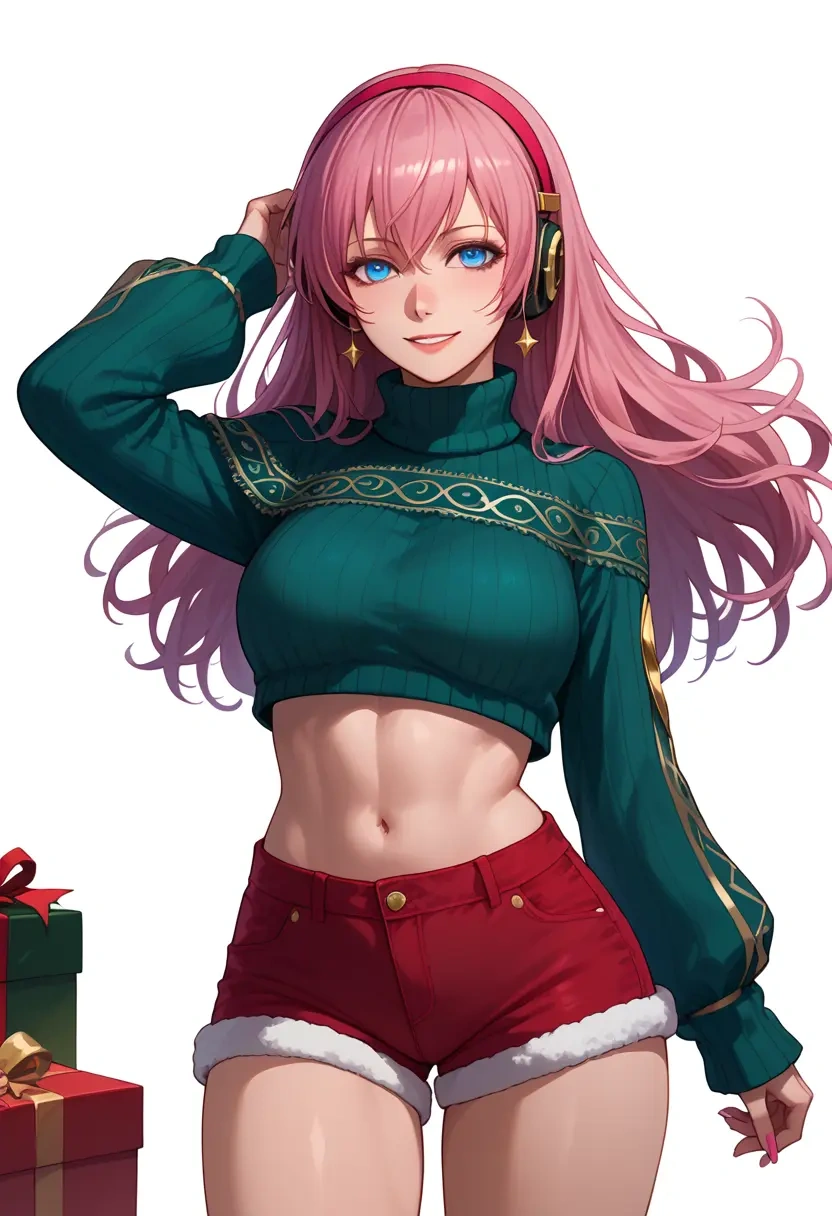 vocaloid,megurine_luka,Christmas,red velvet shorts,turtleneck sweater  - 