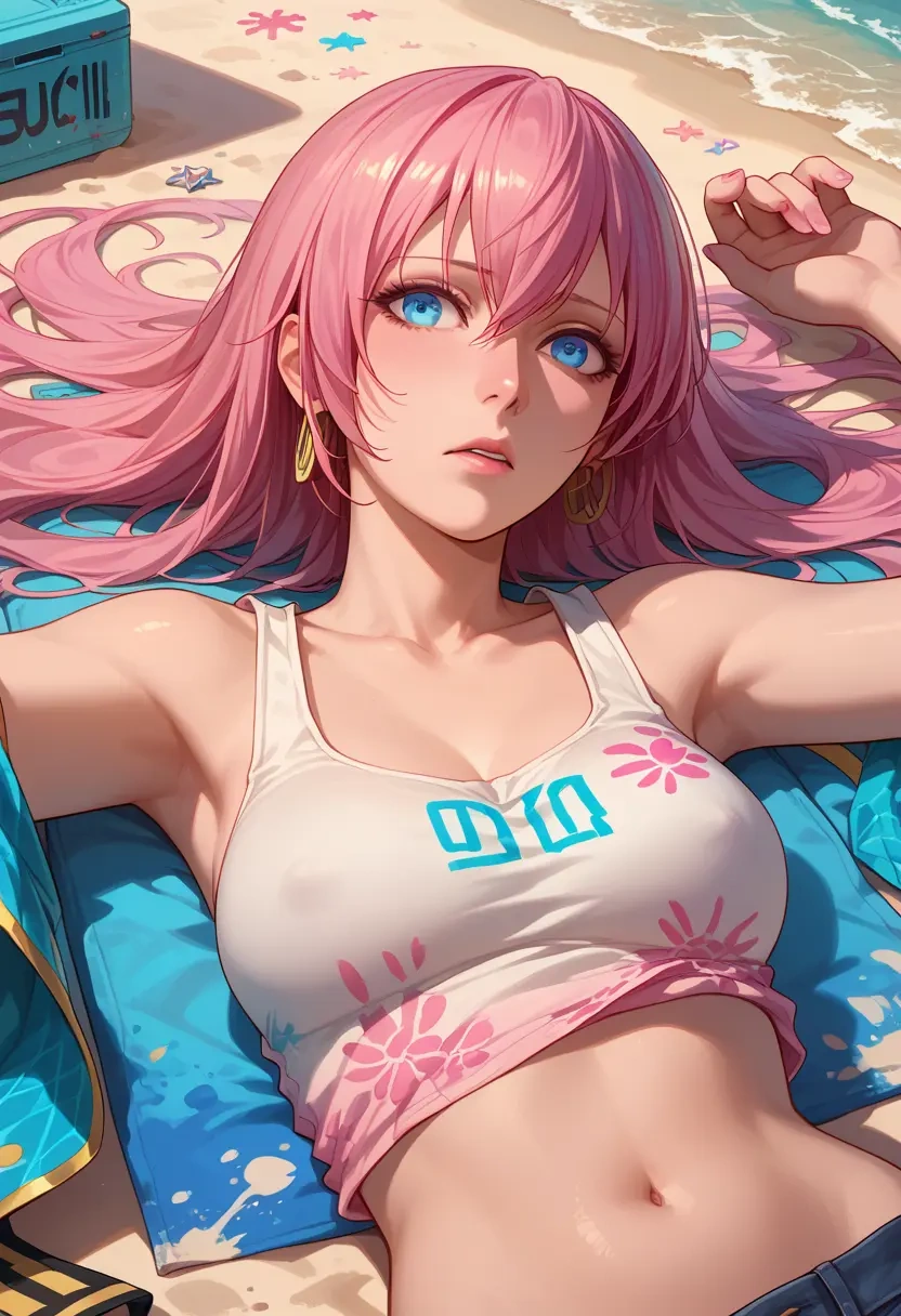 vocaloid,megurine_luka,abstract graffiti tank,dolphin shorts  - 