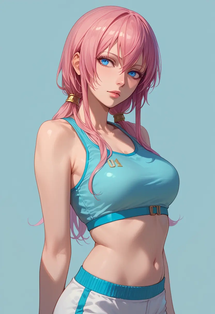 vocaloid,megurine_luka,sports crop,high-waisted shorts  - 