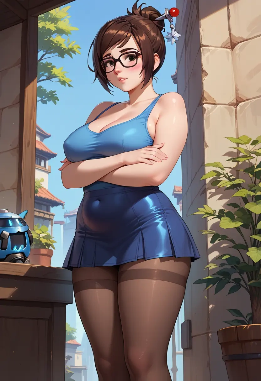 overwatch,mei_(overwatch),shorts, pantyhose  - 