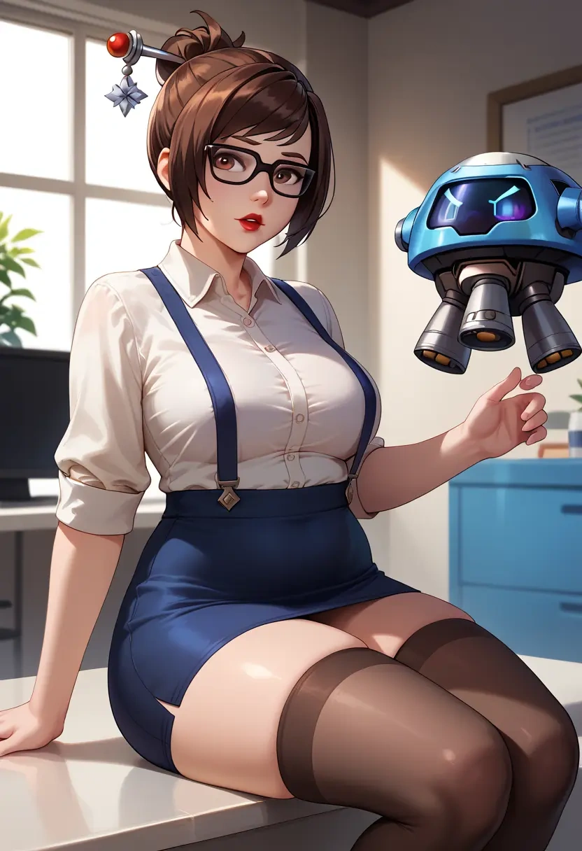 overwatch,mei_(overwatch),secretary,stockings  - 