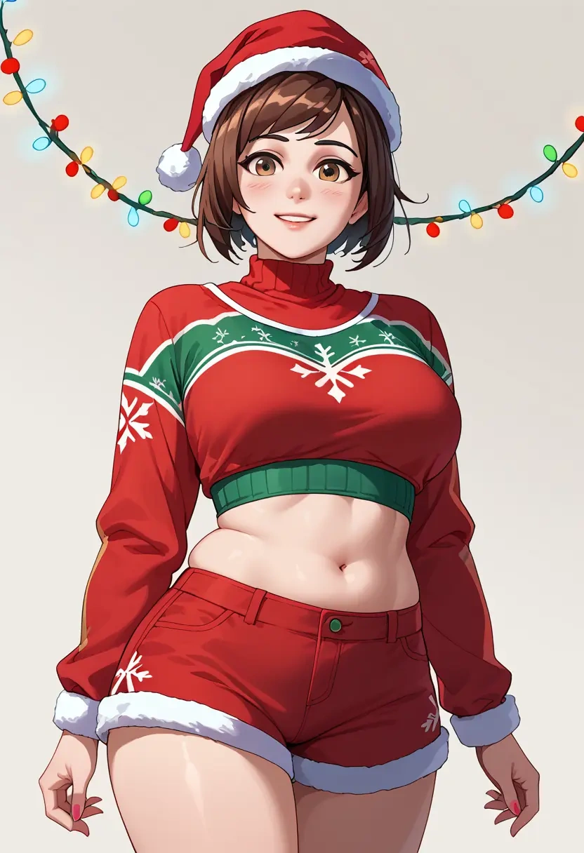 overwatch,mei_(overwatch),Christmas,red velvet shorts  - 