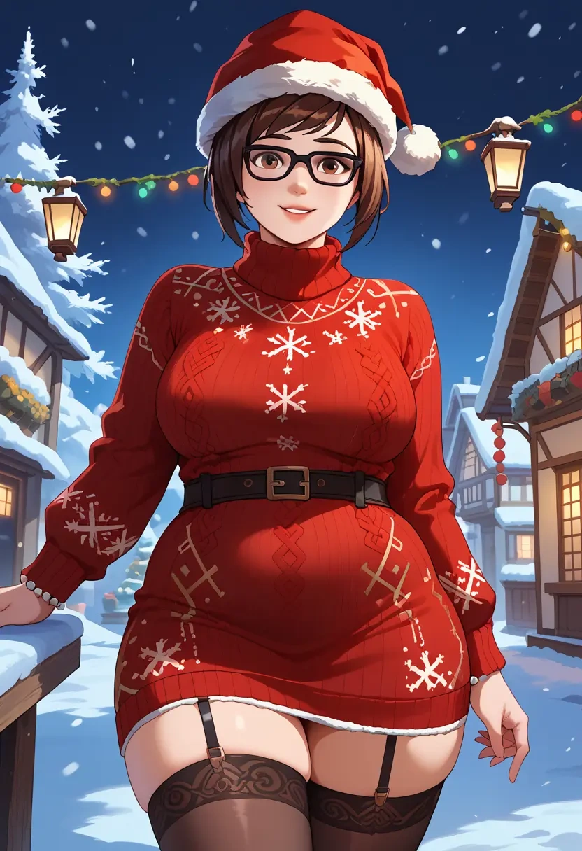 overwatch,mei_(overwatch),sweater,stockings,Thigh garters  - 