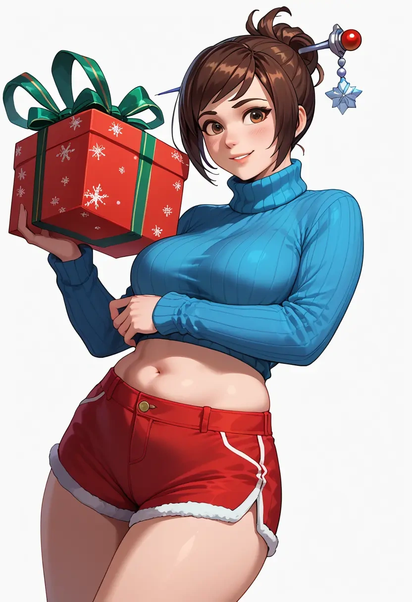 overwatch,mei_(overwatch),Christmas,red velvet shorts,turtleneck sweater  - 