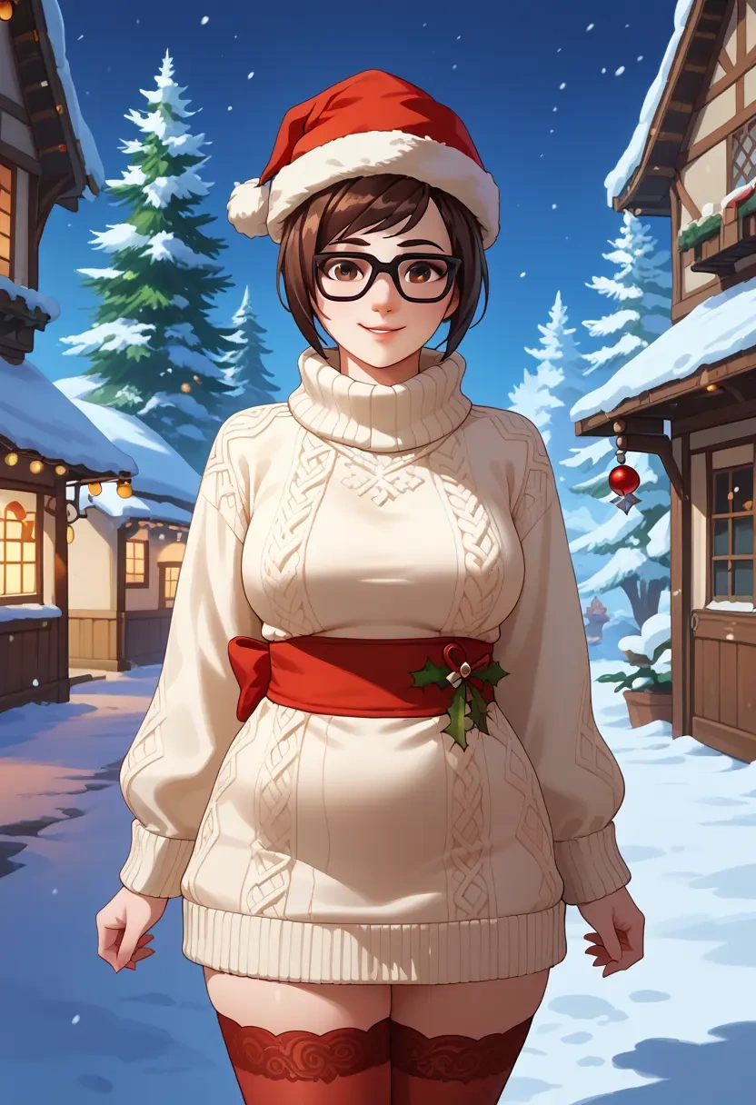 overwatch,mei_(overwatch),Christmas,sweater dress,stockings  - 