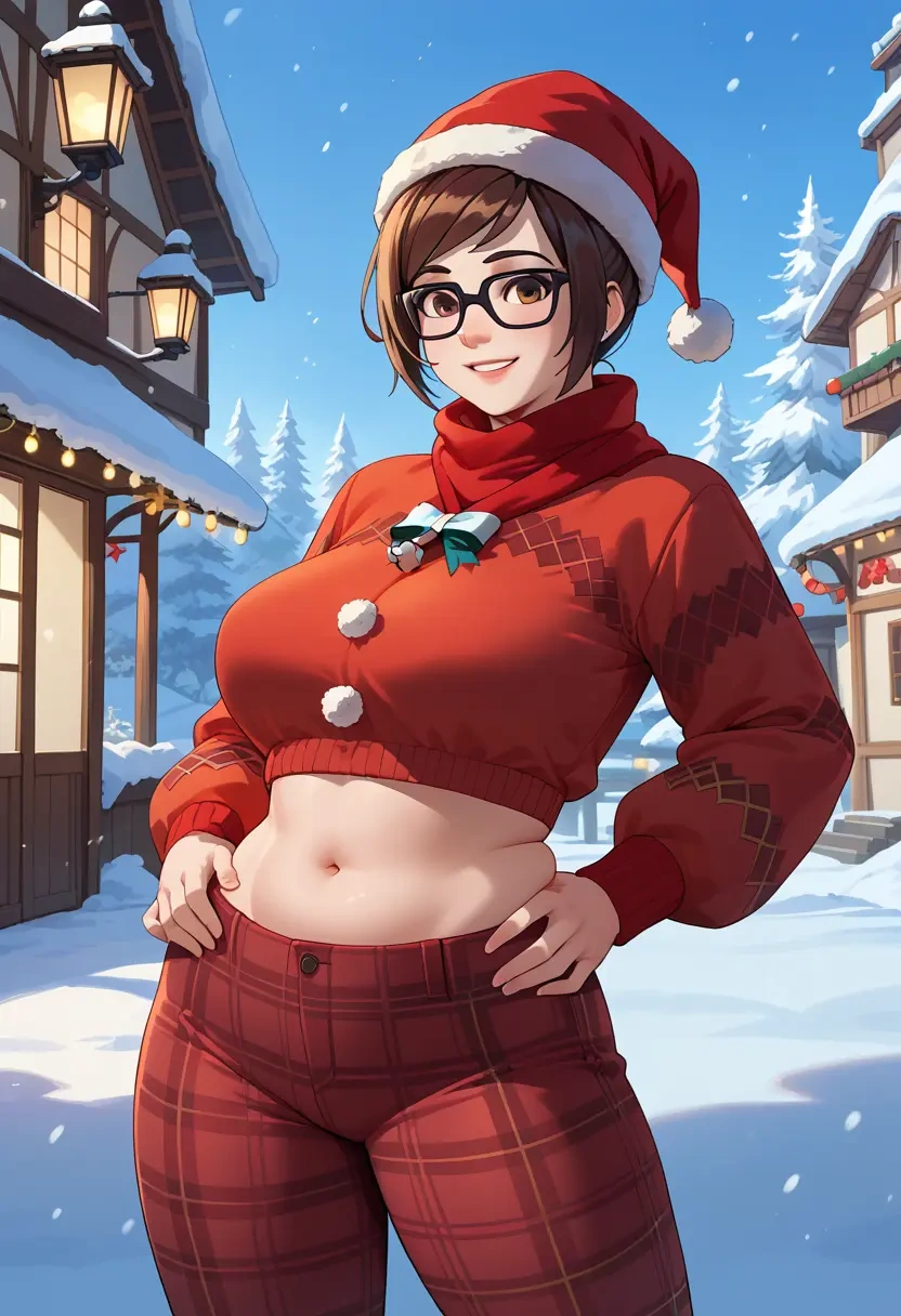 overwatch,mei_(overwatch),Christmas,plaid trousers  - 