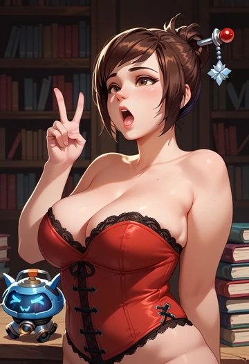 overwatch,mei_(overwatch),vampire corset,lace blouse,velvet skirt  - AI generated anime art