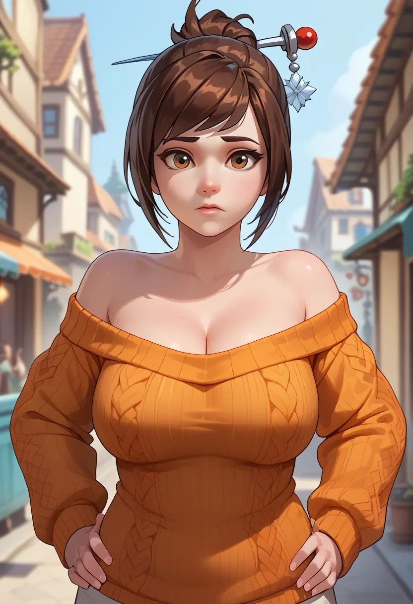 overwatch,mei_(overwatch),orange,sweater  - 