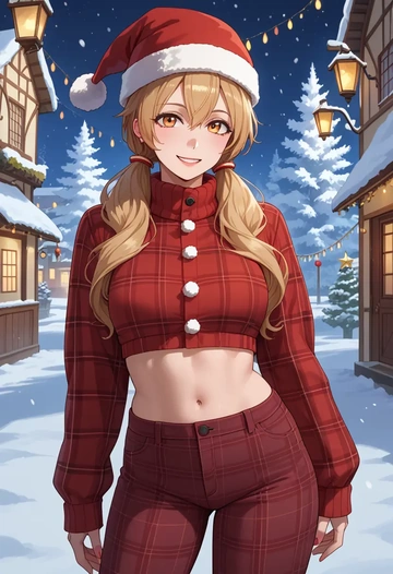 vocaloid,meiko_(vocaloid),Christmas,plaid trousers  - AI generated anime art