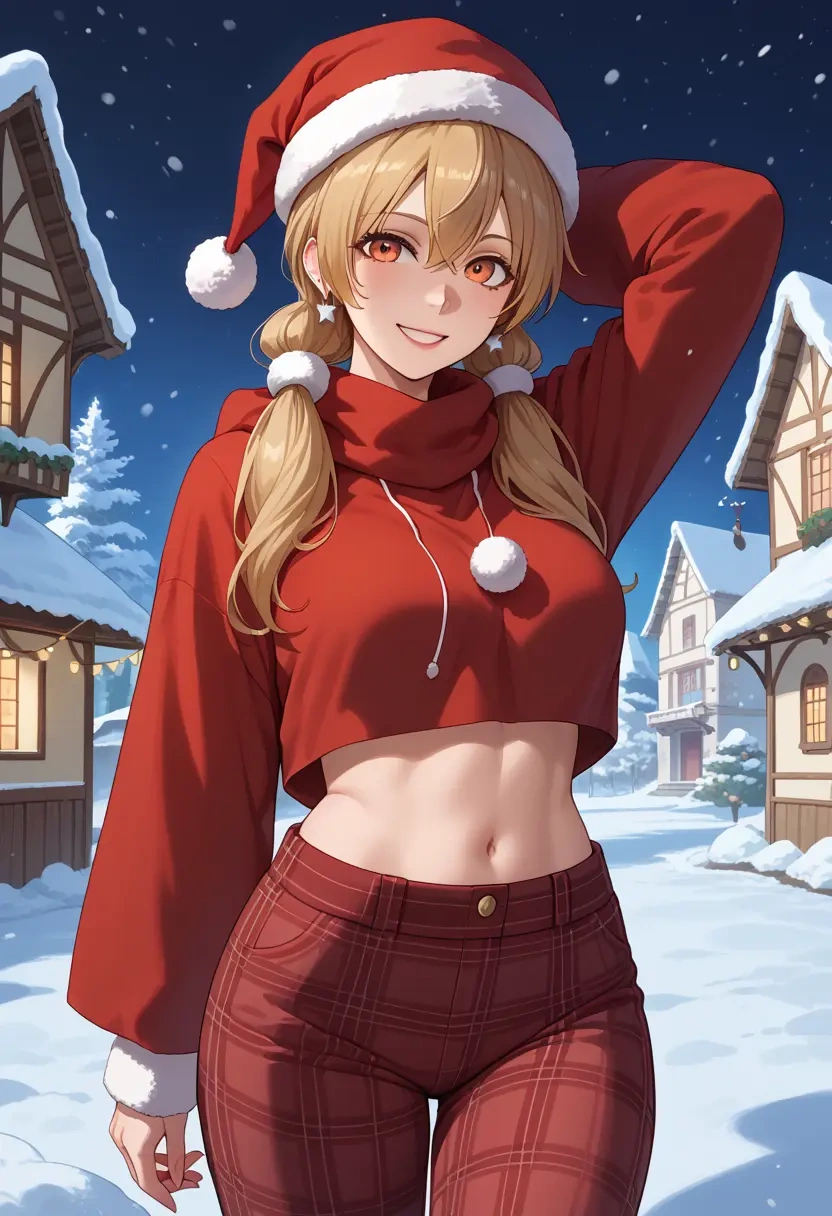 vocaloid,meiko_(vocaloid),Christmas,plaid trousers  - 