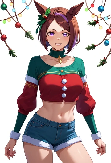 umamusume,mejiro_dober_(umamusume),Christmas,red velvet shorts  - AI generated anime art