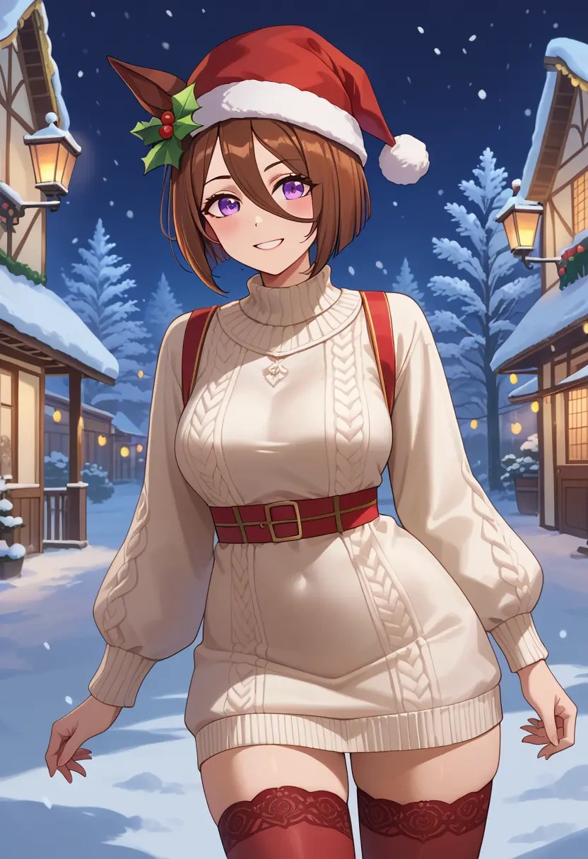 umamusume,mejiro_dober_(umamusume),Christmas,sweater dress,stockings  - 