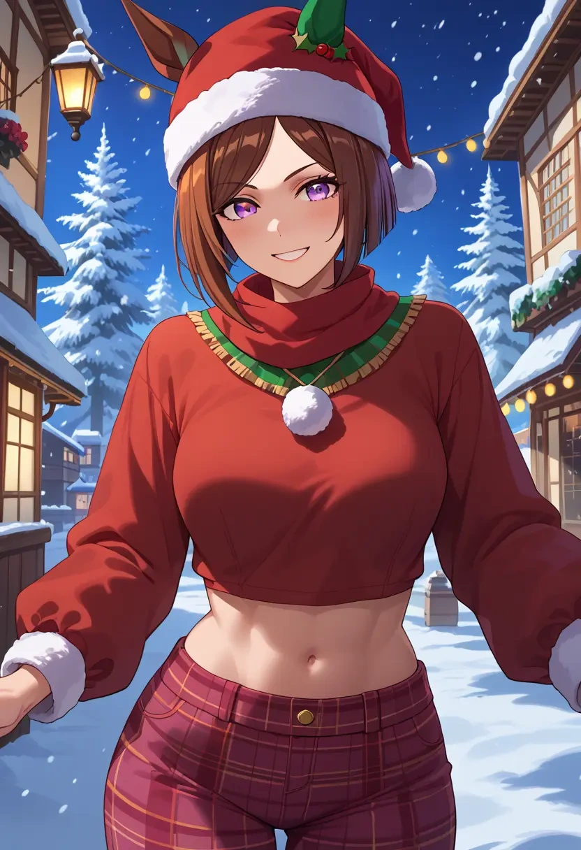 umamusume,mejiro_dober_(umamusume),Christmas,plaid trousers  - 