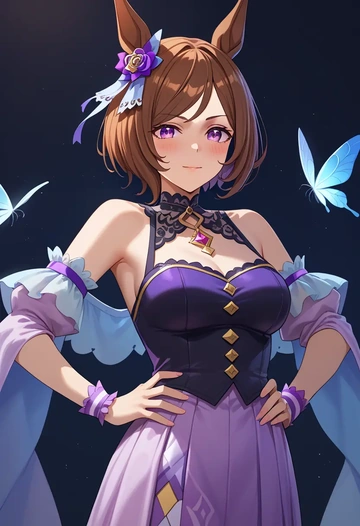 umamusume,mejiro_dober_(umamusume),dark fairy blouse,layered tulle skirt,glitter stockings  - AI generated anime art