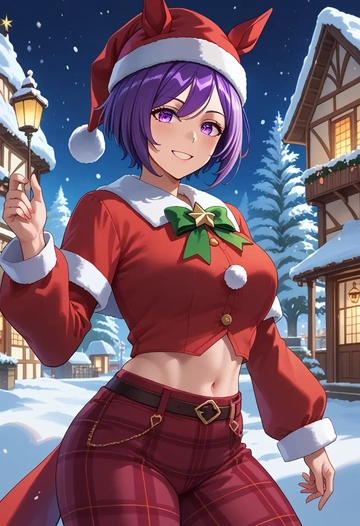 umamusume,mejiro_mcqueen_(umamusume),Christmas,plaid trousers  - AI generated anime art