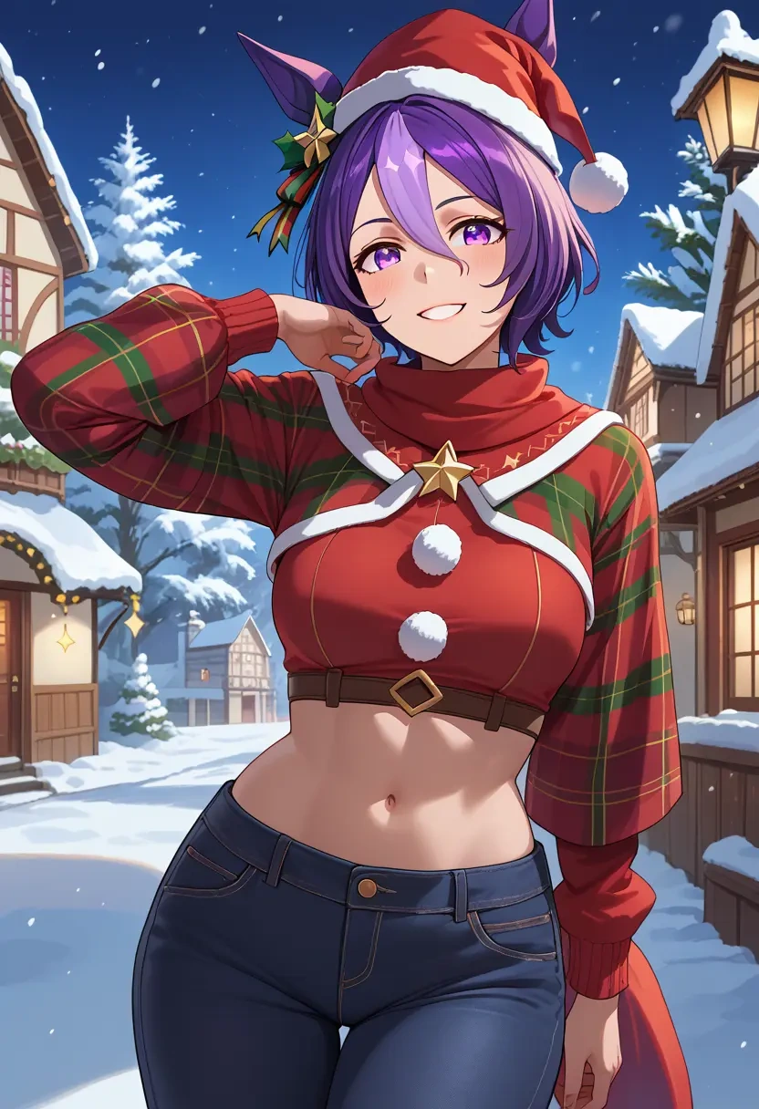 umamusume,mejiro_mcqueen_(umamusume),Christmas,plaid trousers  - 