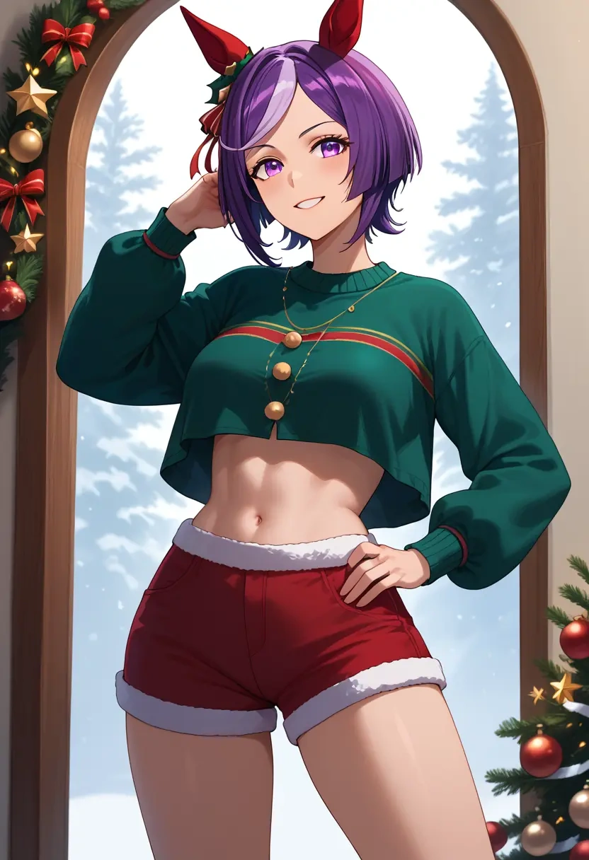 umamusume,mejiro_mcqueen_(umamusume),Christmas,red velvet shorts  - 