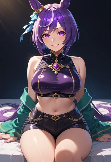 umamusume,mejiro_mcqueen_(umamusume),leather,shorts,crop top  - AI generated anime art