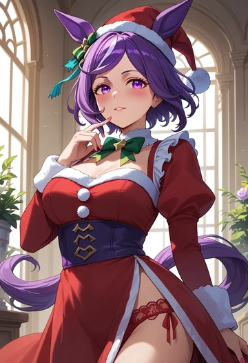 umamusume,mejiro_mcqueen_(umamusume),Christmas,red velvet dress  - AI generated anime art