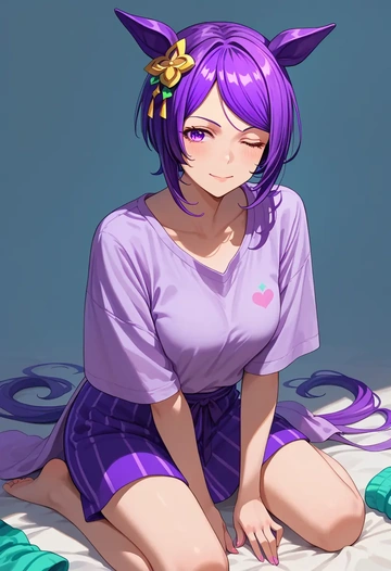 umamusume,mejiro_mcqueen_(umamusume),tie-dye shirt,dolphin shorts  - AI generated anime art