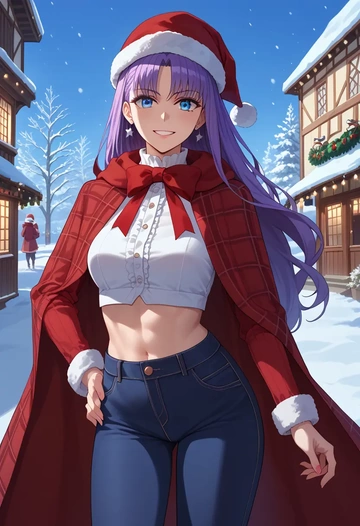 fate_(series),meltryllis_(fate),Christmas,plaid trousers  - AI generated anime art